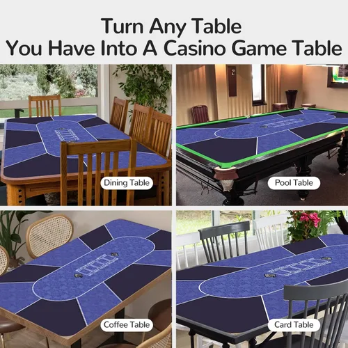 Miniatura 5 de Impermeable 70 '' x 35 '' Alfombra de póquer profesional, 8 jugadores de goma portátil Texas Hold'em Poker mesa diseño superior con bolsa de 70 X 35