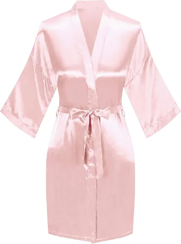 Miniatura 2 de sunshinemall Bata kimono de satén para mujer con diamantes de imitación para novia, dama de honor, vestido corto de preparación para boda