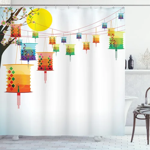 Miniatura 49 de set de cortina para baño decorativa de tela de poliéster con ganchos