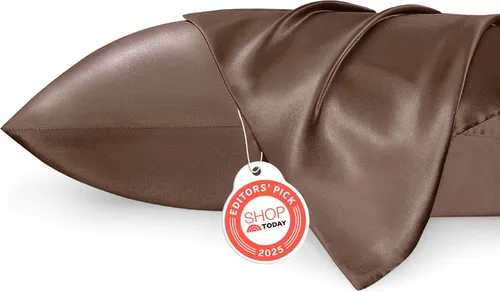 Miniatura 14 de Bedsure Paquete de 2 fundas de almohada de satén similares a las fundas de almohada de seda tamaño estándar, funda de almohada para mujeres que 01