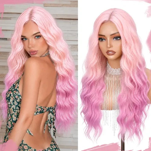 Miniatura 33 de Peluca larga rubia 613 para cosplay, peluca sintética de 28 pulgadas, parte media, regalos realistas, pelucas de fiesta para mujeres, uso diario