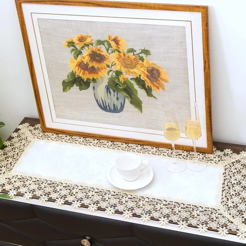 Miniatura 2 de Camino de mesa rectangular de granja de encaje beige premium, impermeable, a prueba de aceite, a prueba de derrames, antiencogimiento, suave