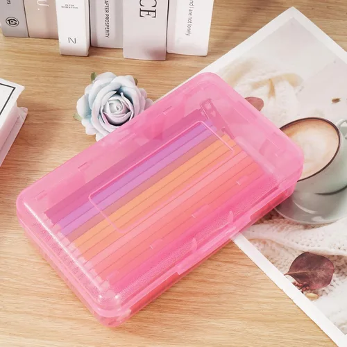 Miniatura 6 de Caja de lápices de plástico de colores, estuche de lápices de gran capacidad, cajas de lápices para niños y adultos, caja de almacenamiento de Rosa