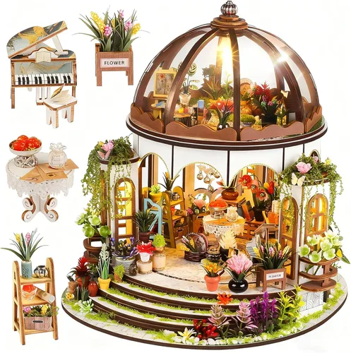 Vaki Vaki Kit de casa en miniatura de jardín colgante con luz LED, kit de rincón de libro con cubierta para cumpleaños, sujetalibros de madera 3D,
