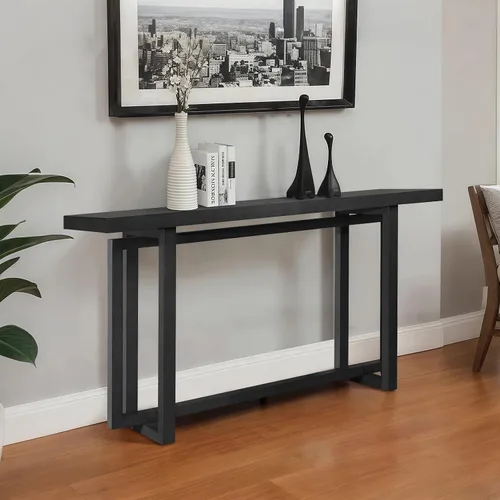 Miniatura 5 de Mesa de sofá de 59.05 pulgadas para sala de estar, mesa consola Morden, mesa rectangular estrecha de madera maciza con patas de madera de goma