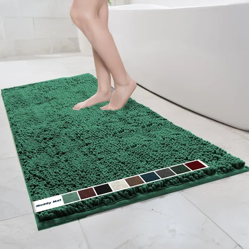 Miniatura 49 de Muddy Mat Alfombras de Baño de Chenilla de Microfibra de Secado Rápido Antideslizantes Lavables, Extra Gruesas, Suaves y Altamente Absorbentes Gris