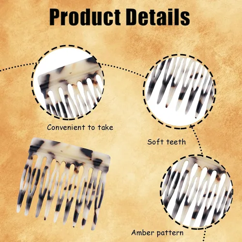 Miniatura 2 de 6 peines laterales de cabello francés para mujer, diseño de moño pequeño trenzado, clips de sujeción fuerte para moño (marrón, negro, blanco)