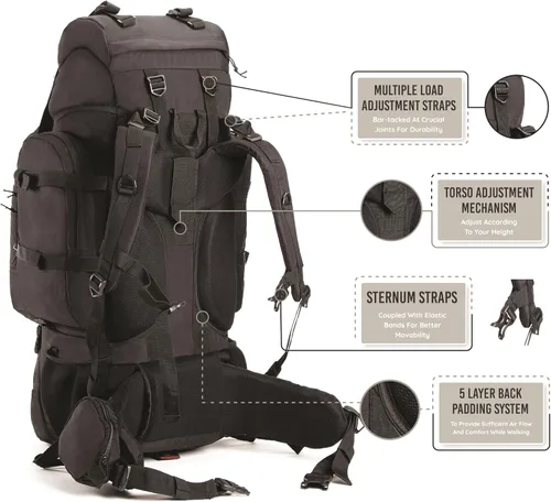 Miniatura 3 de Tripole Colonel Mochila de 95 Litros + Paquete de Día Desmontable, Negro, Mochila