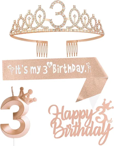 Miniatura 14 de Decoraciones de cumpleaños número 7 para niña, que incluyen corona/tiara de cumpleaños número 7, banda, adorno para pastel de cumpleaños y velas