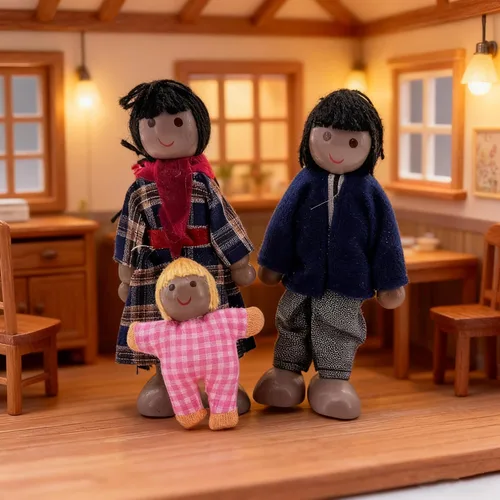 Miniatura 7 de HYSTYLE Paquete de 7 Figuras de Madera para Casa de Muñecas Familia Muñecos Familiares Figuras de Juego de Simulación, Juego de Rol Familiar Juego