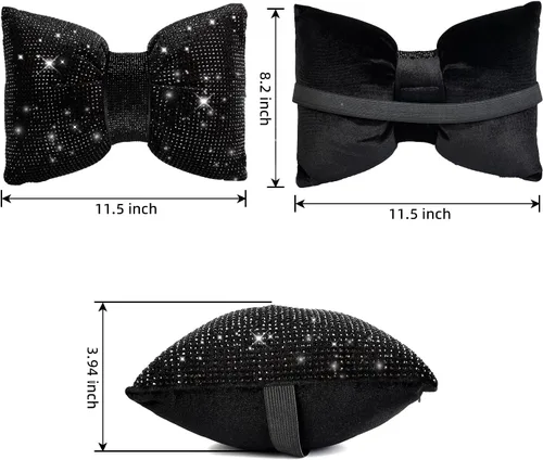 Miniatura 3 de 2 PCS Almohadas Brillantes para Automóvil, Almohada de Reposacabezas de Coche con Lazo de Pedrería, Almohada Cervical para Coche para Relajación