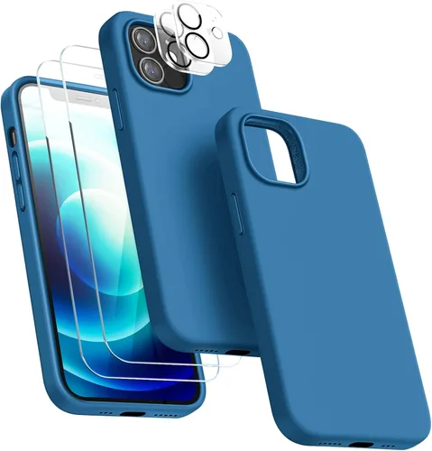Miniatura 27 de Funda 5 en 1 para iPhone 12 Pro con protector de pantalla y protector de lente de cámara, funda de silicona líquida para iPhone 12 Pro (verde alpino)