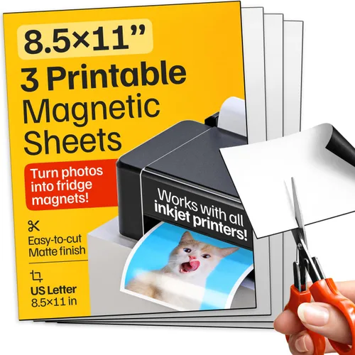 Miniatura 10 de Hojas magnéticas imprimibles, 5 unidades, mate (8.5 x 11 pulgadas), papel magnético flexible optimizado para inyección de tinta, no adhesivo, ideal