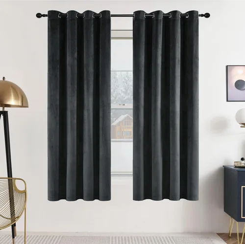 SNITIE Cortinas de terciopelo largo color negro de 63 pulgadas con ojales, súper suaves, con aislamiento térmico y reducción de ruido, gruesas