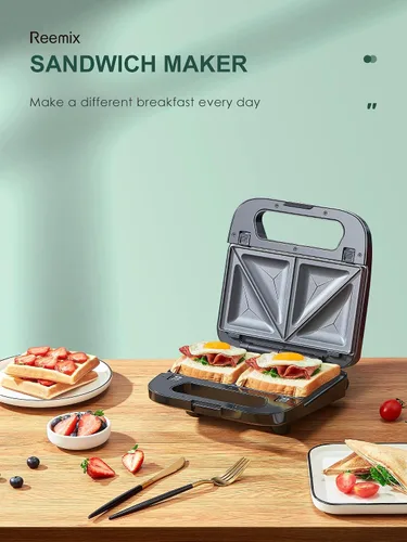 Miniatura 7 de Reemix Máquina 3 en 1 para Waffles, Parrilla y Sándwiches, Prensa Panini y Plancha para Waffles con Placas Antiadherentes Removibles, Perfecta