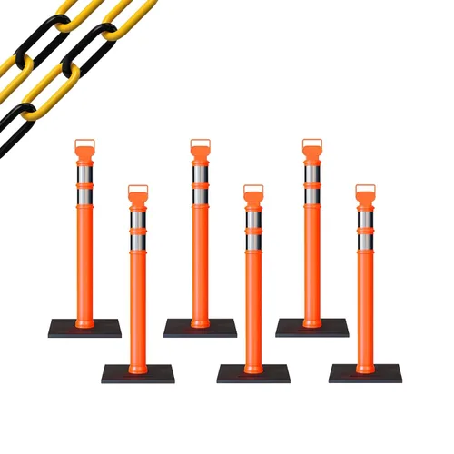 Miniatura 70 de Trafford Industrial - Paquete de 6 postes de delineador de 45 pulgadas, collares reflectantes de 3 pulgadas, base de goma de 10 libras