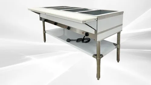 Miniatura 6 de Calentador eléctrico de mesa de vapor comercial 58 pulgadas de ancho 4 pozos abiertos certificado NSF acero inoxidable con estante inferior y tabla