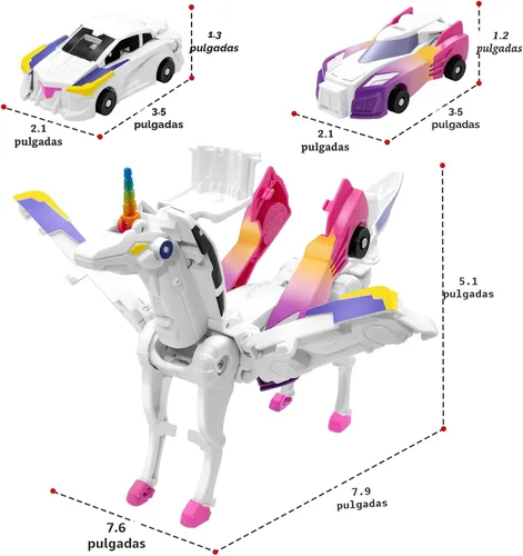 Miniatura 2 de Intoypad Coches de Juguete Transformables de Colisión de Unicornio para Niñas y Niños, 2 Coches Magnéticos que se Transforman en Coches Robot Rosa