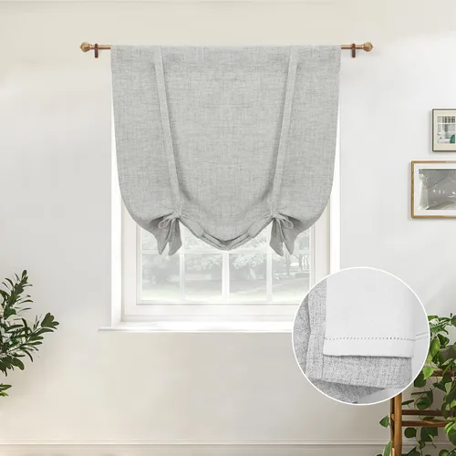 Miniatura 32 de DriftAway - Cortinas de Lino con Doble Capa, Blackout, de Atar, con Aislaje Térmico, Totalmente Forradas, Estilo Globo Romano, para Baño, con Lino