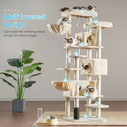 Miniatura 7 de Hey-brother Árbol de Gato, torre de gato de varios niveles XL de 74 pulgadas para gatos de interior con tres condominios para gatos, dos plataformas