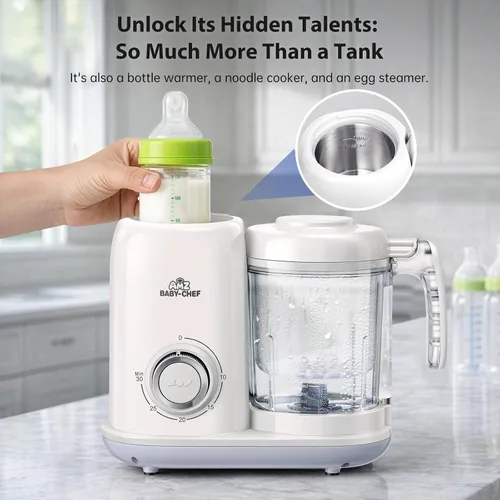 Miniatura 5 de AMZBABYCHEF Fabricante de Alimentos para Bebés, Procesador de Alimentos para Bebés y Vaporizador 4 en 1, Mezclador de Puré, Fabricante de Puré