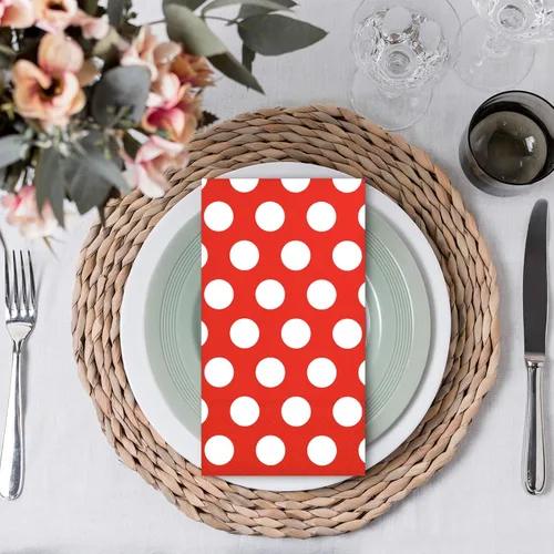 Miniatura 7 de DYLIVeS Paquete de 100 servilletas de toalla de invitados de lunares rojos y blancos, servilletas desechables rojas para cena, toallas de mano