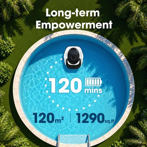 Miniatura 4 de Limpiador robótico de piscina, aspiradora de piscina inalámbrica con potente succión de 19 GPM, tiempo de funcionamiento de 2 horas y carga rápida