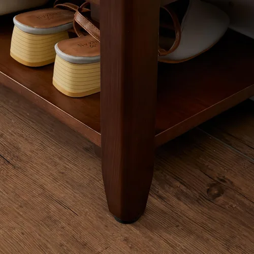 Miniatura 8 de Banco de zapatos con cojín de cuero, banco de entrada de madera maciza rústica con 2 estantes ajustables en altura y extraíbles para pasillo, sala