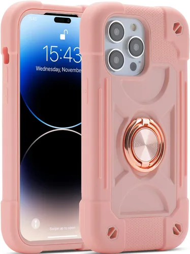 Miniatura 122 de MARKILL Funda compatible con iPhone 15 de 6.1 pulgadas con soporte integrado, [grado militar resistente de cuerpo completo] protección contra Rosa