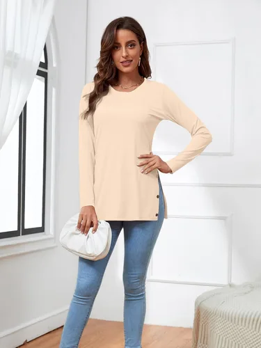 Miniatura 5 de LYANER Blusa de manga larga con cuello redondo y abertura lateral para mujer