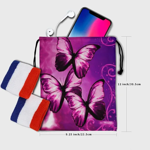 Miniatura 6 de Bolsa de agarre de gimnasia de piel de animal, bolsa de gimnasia con cordón ajustable, bolsa de cuerda para fauna silvestre, Mariposas Galaxy