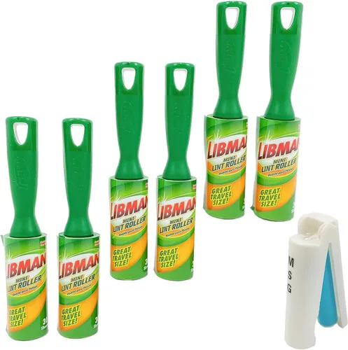Libman Juego de mini rodillos de pelusa con cepillo removedor de pelusa reutilizable, herramienta de eliminación de pelusa pegajosa de viaje para