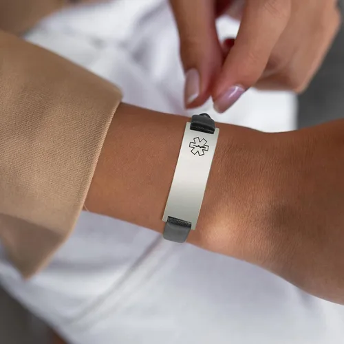 Miniatura 25 de MPRAINBOW Pulsera de alerta médica personalizada para mujer, correa de reloj de cuero genuino, grabado de doble cara, diabetes, epilepsia, joyería