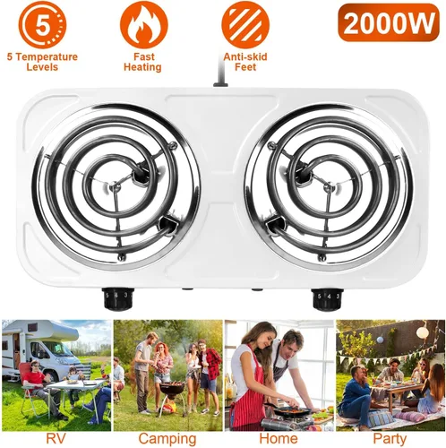 Miniatura 3 de Portátil de doble quemador eléctrico de calentamiento de bobina caliente estufa encimera RV placa calefactora controles de temperatura fácil