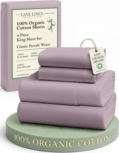 Miniatura 198 de LANE LINEN Sábanas 100% algodón orgánico para cama tamaño King, sábanas de percal suave, transpirables, de lujo, estilo hotelero, lavables a 09