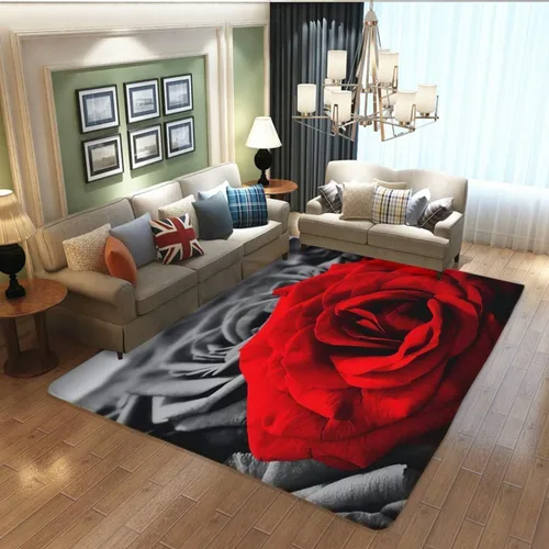 Miniatura 6 de Alfombra grande para casa de campo, romántica rosa, negro, blanco, rojo, pintura abstracta, alfombra de área, decoración del hogar, alfombra
