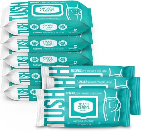 Nice 'N Clean Toallitas desechables para adultos (8 x 42 unidades) | Toallitas de limpieza personal hechas de fibras vegetales | Infundidas con aloe
