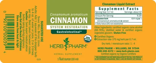 Miniatura 7 de Herb Pharm Extracto líquido de canela: Corteza de canela orgánica certificada para apoyo del sistema gastrointestinal y digestivo, sin gluten