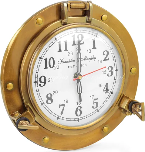 Nagina International Reloj náutico de ojo de buey de latón antiguo con decoración marítima analógica de Franklin Murphy (latón antiguo)