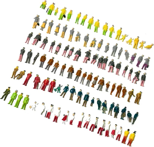 Xafissy 100 piezas de figuras de escala HO, conjunto de personas en miniatura de resina pintada DIY, mixto sentado y de pie para escenas en miniatura