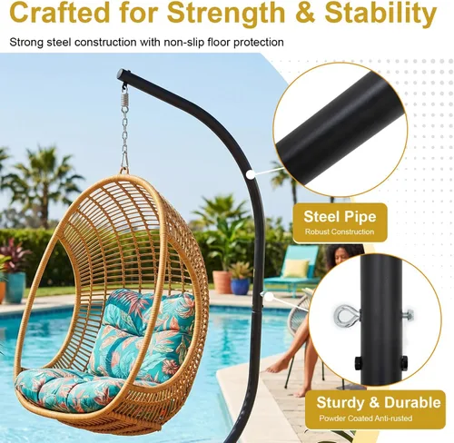 Miniatura 4 de Soporte en C para silla colgante, para interiores y exteriores, de acero sólido y resistente, listo para usar en tu porche, capacidad de 330 libras