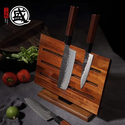 Miniatura 6 de MITSUMOTO SAKARI Soporte magnético para cuchillos, 12.5 pulgadas, madera de acacia de doble cara, bloque magnético resistente para cuchillos