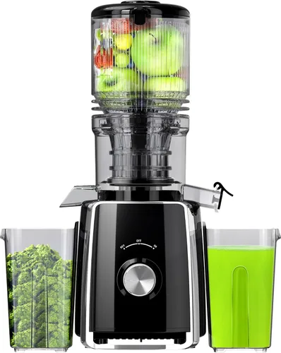 Exprimidor de prensa en frío, masticación lenta con canal de alimentación ancho para frutas y verduras enteras | Mayor rendimiento de jugo y