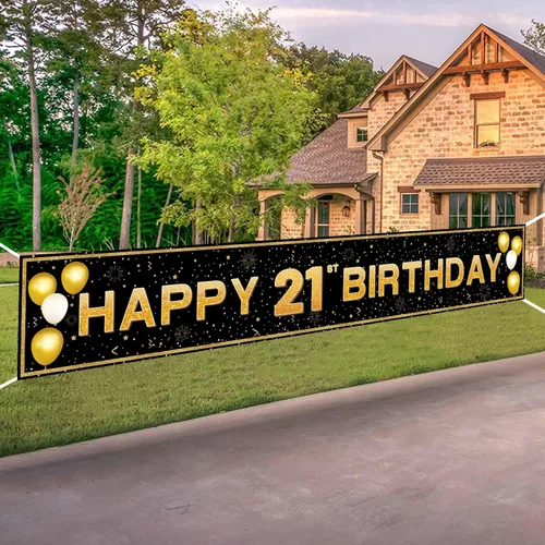 Miniatura 9 de Decoraciones de cumpleaños número 16 para niños y niñas, pancarta de decoración de feliz cumpleaños de 16 años en negro y dorado, suministros