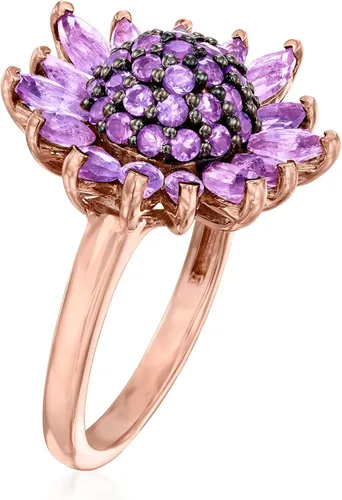 Miniatura 3 de Ross-Simons Anillo de flor de amatista de 2.90 qt t en oro rosa de 18 quilates sobre plata esterlina