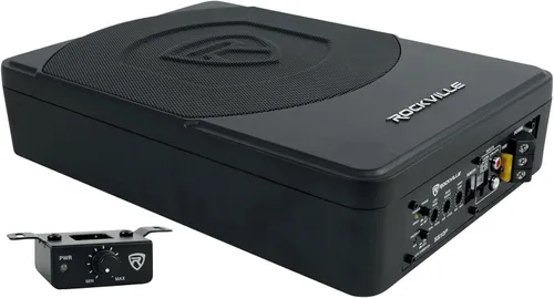 Miniatura 11 de Rockville Subwoofer delgado bajo el asiento amplificador integrado, carcasa de aluminio, control remoto, perfecto para audio de coche/camión