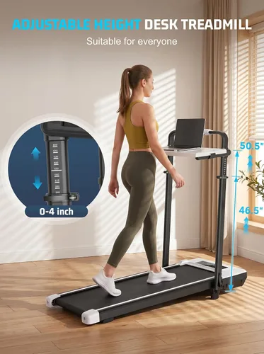 Miniatura 3 de ANCHEER Cinta de correr con inclinación del 12%/15%, almohadilla plegable con barra de asa, capacidad de 320-450 libras debajo del escritorio