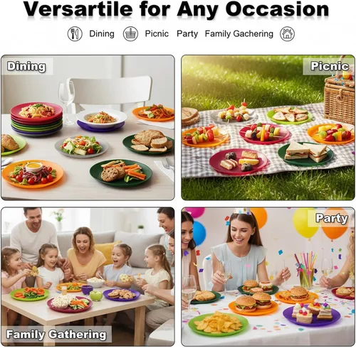 Miniatura 7 de AOYITE Platos de plástico reutilizables para uso diario, juego de 12 platos irrompibles de 10 pulgadas, sin BPA, aptos para lavavajillas