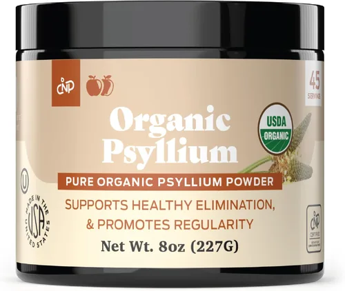 Polvo orgánico de cáscara de psyllium y suplemento de fibra a granel, 10 onzas (9.88 oz) pura a granel orgánica entera sin sabor de fibra y colon de