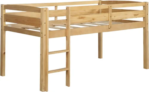 Miniatura 6 de Cama alta baja para niños, cama alta junior con escalera, cama alta de madera individual para niñas y niños, no necesita somier, nogal